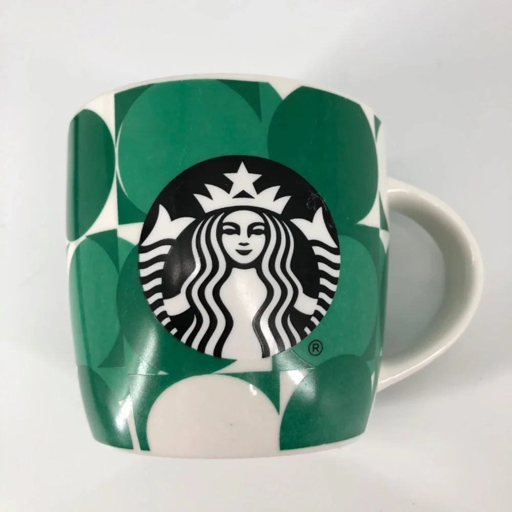 Starbucks Ceramic Coffee Mug Green Geometric Circles‎ Logo 14 Fluid Ounces
